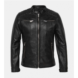 Veste style motard en cuir nappa