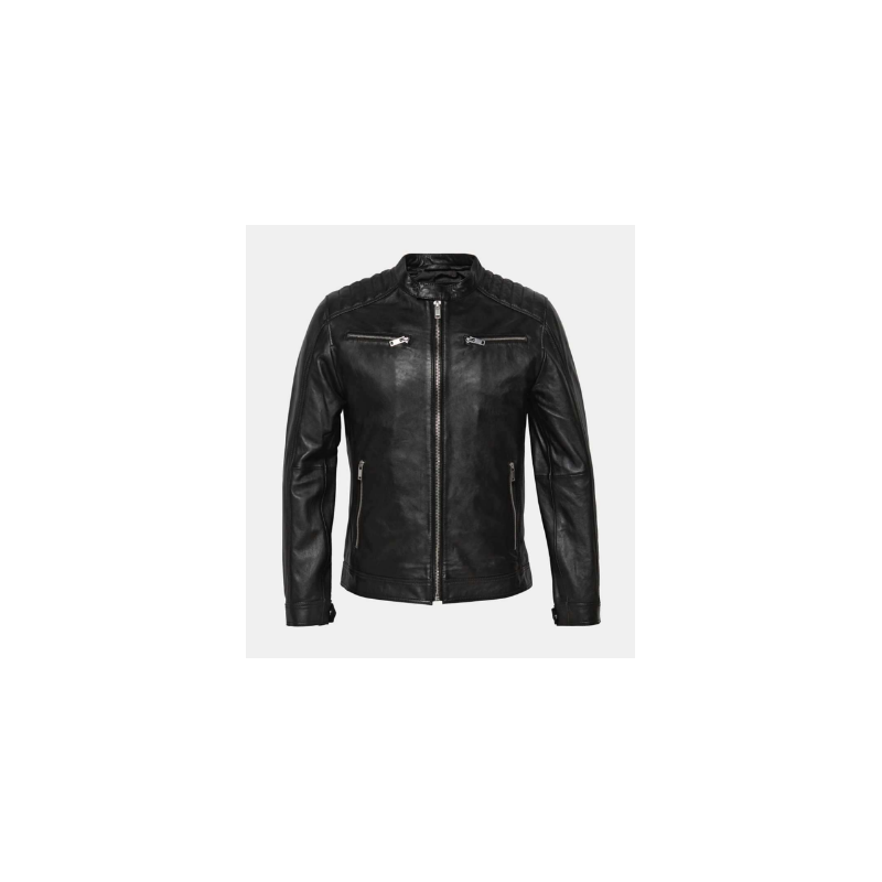 Veste style motard en cuir nappa