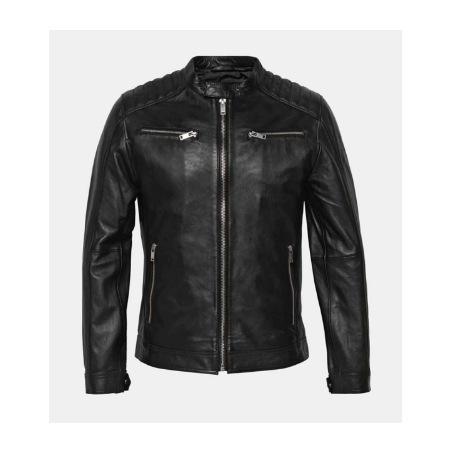 Veste style motard en cuir nappa
